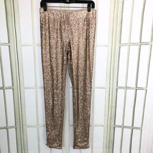 May & July Evening Sequin Leggings Pants Size Large Tan NWT